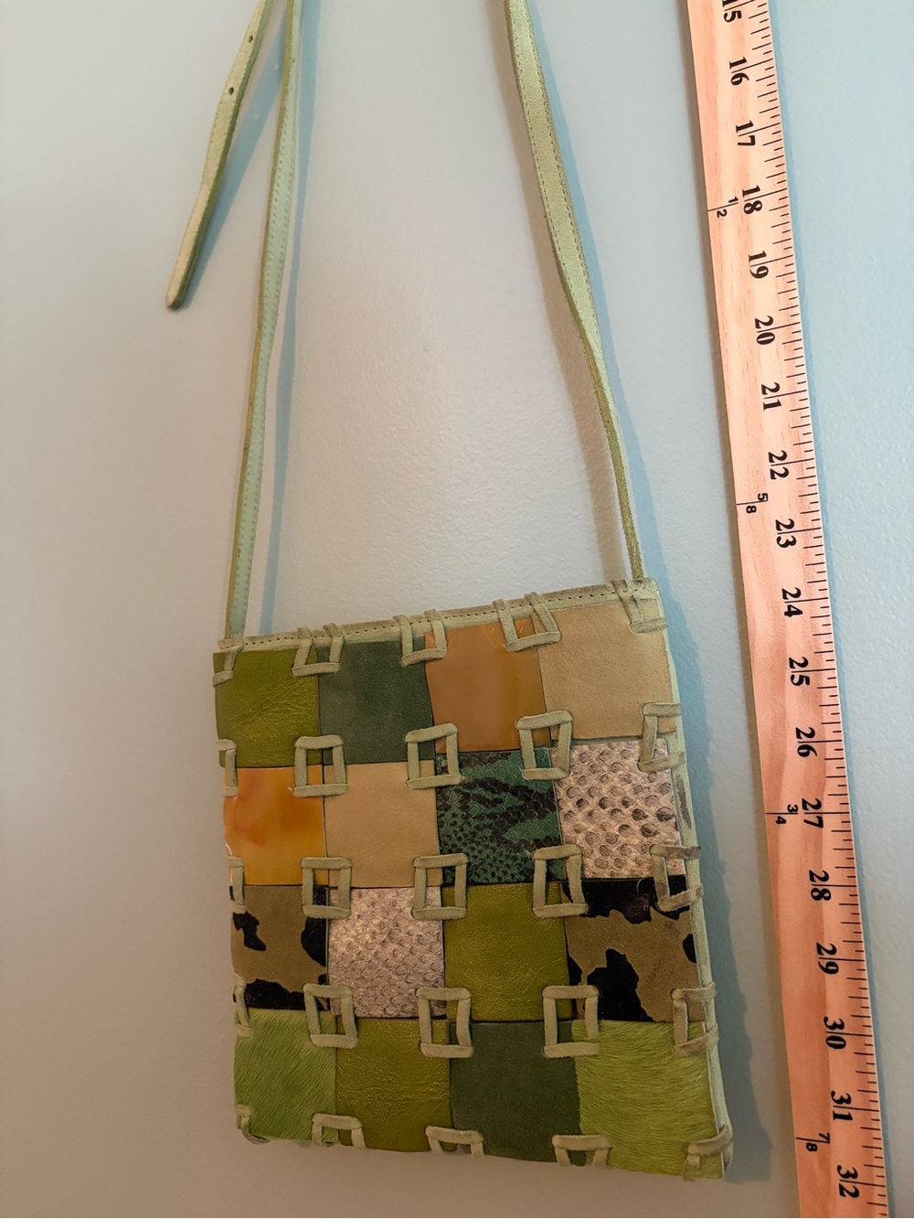 Luisa Spagnoli VTG Leather Patchwork Crossbody Bag Boho 70s Retro Luxury 8" - Picture 6 of 13